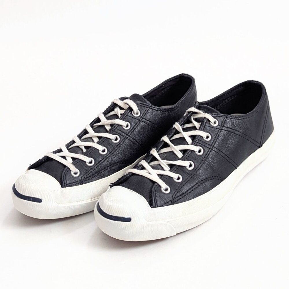 Converse Jack Purcell OX Black Leather Low Sneaker Shoes Sz Women 8/Mens 6.5